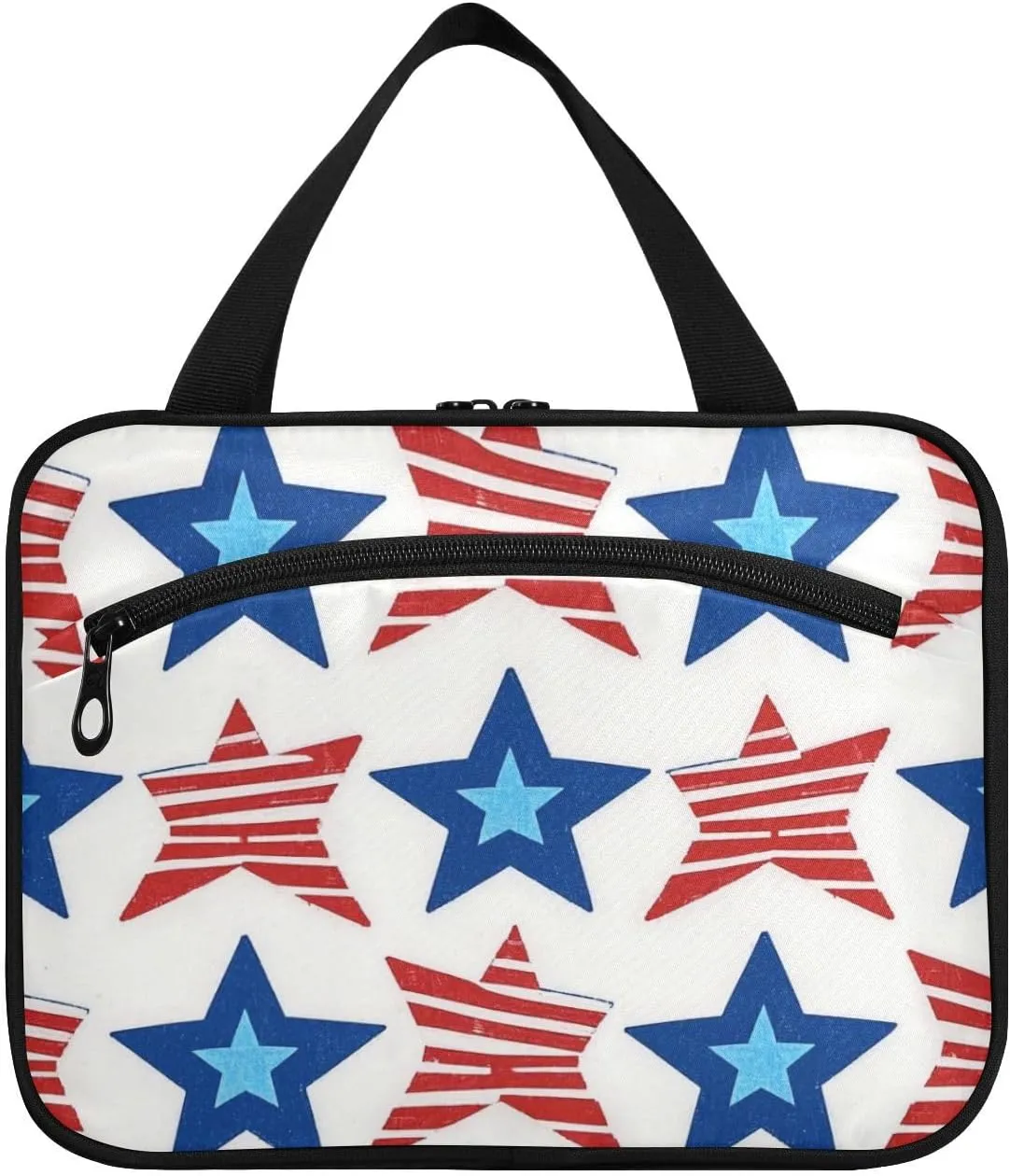 4th Of July Independence Day Red and Blue Stars hanging travel bags for toiletries with hook, designer compact makeup bags for essentials for women work bolsas para maquillaje de mujer L