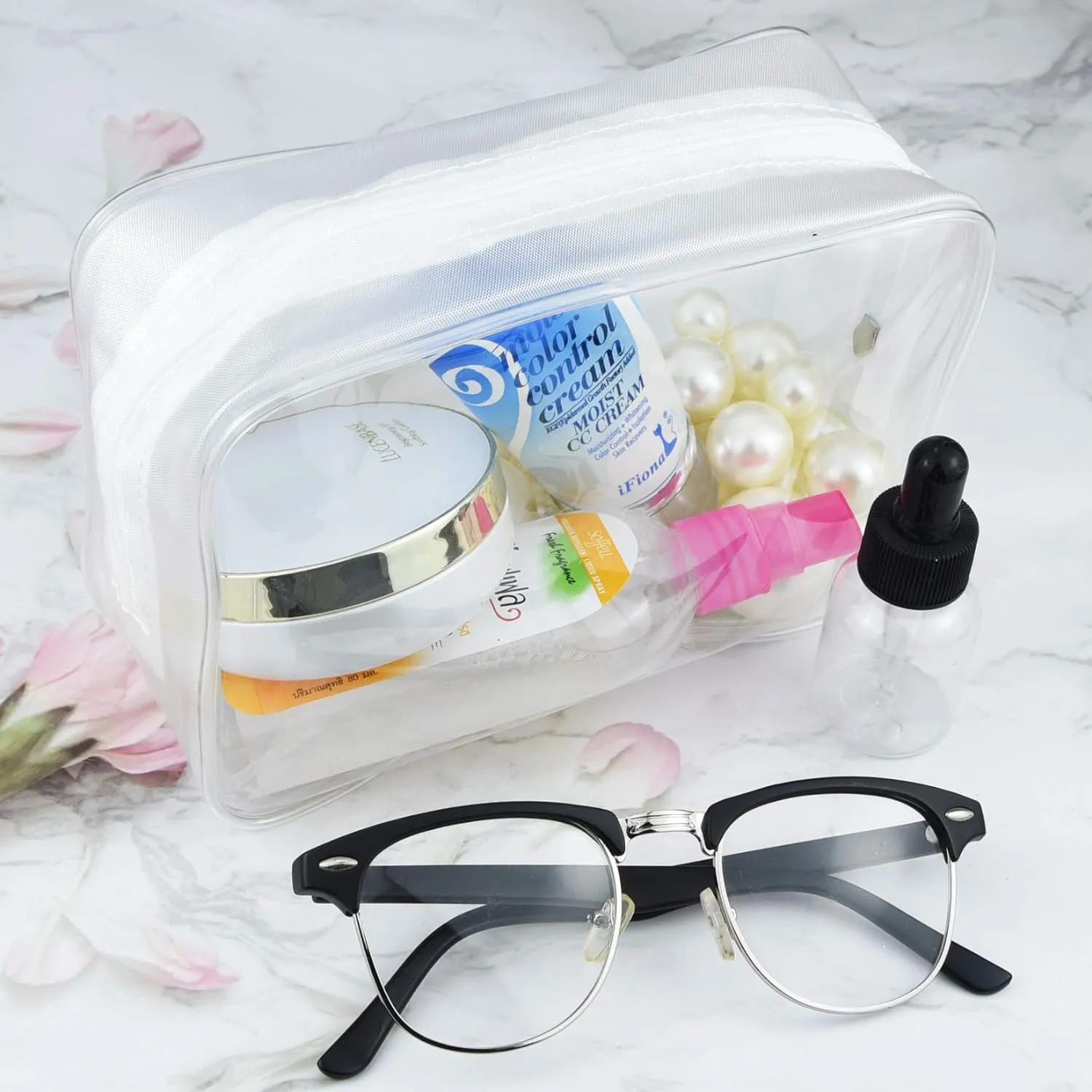 5 Packs Clear Cosmetics Bag TSA Approved, Wobe PVC Zippered Toiletry Carry Pouch Portable Makeup Bag for Vacation Travel, Bathroom and Organizing Waterproof Makeup Vinyl Case (Medium, White)