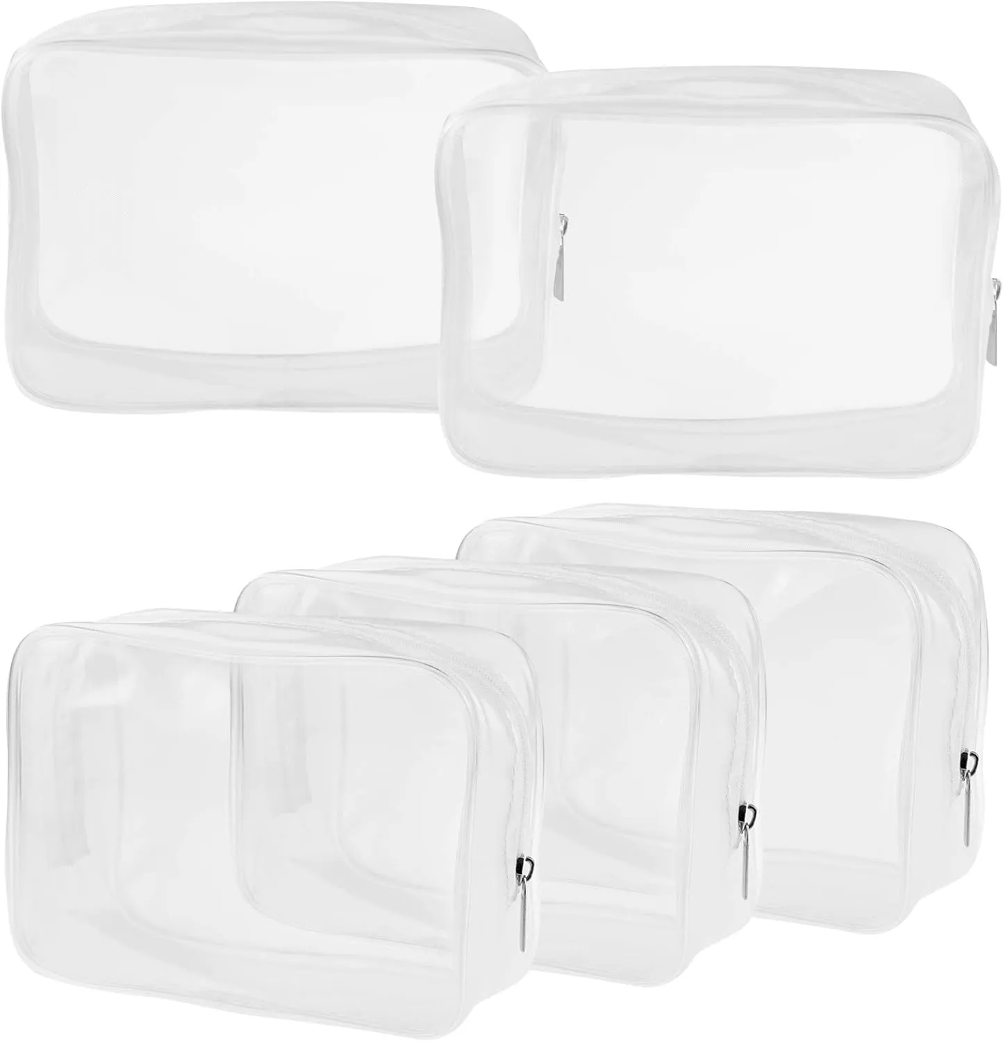 5 Packs Clear Cosmetics Bag TSA Approved, Wobe PVC Zippered Toiletry Carry Pouch Portable Makeup Bag for Vacation Travel, Bathroom and Organizing Waterproof Makeup Vinyl Case (Medium, White)