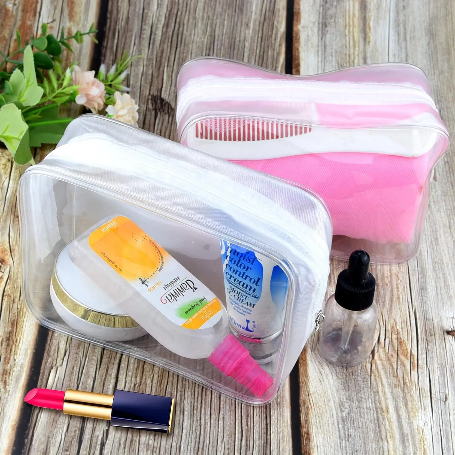 5 Packs Clear Cosmetics Bag TSA Approved, Wobe PVC Zippered Toiletry Carry Pouch Portable Makeup Bag for Vacation Travel, Bathroom and Organizing Waterproof Makeup Vinyl Case (Medium, White)