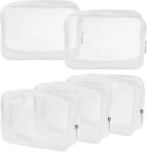 5 Packs Clear Cosmetics Bag TSA Approved, Wobe PVC Zippered Toiletry Carry Pouch Portable Makeup Bag for Vacation Travel, Bathroom and Organizing Waterproof Makeup Vinyl Case (Medium, White)