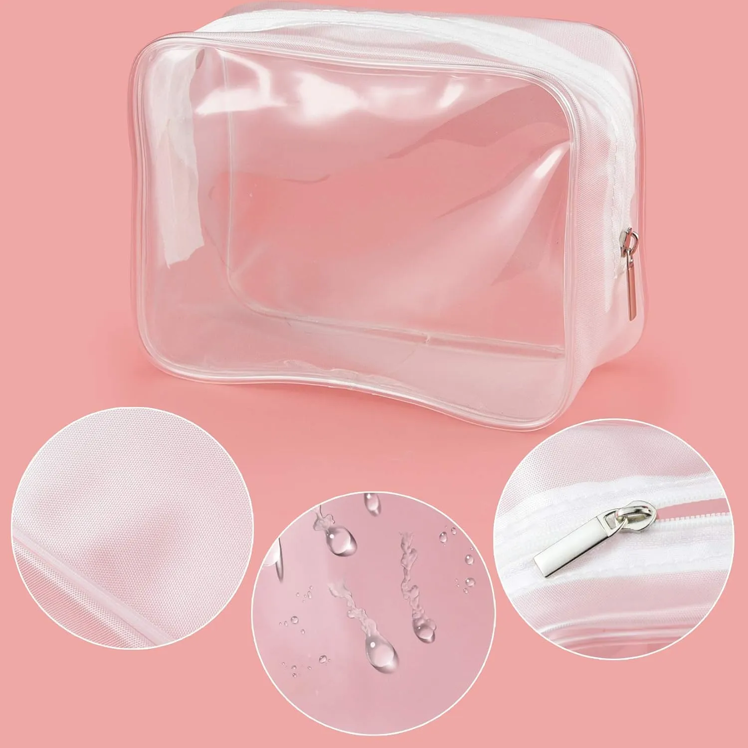 5 Packs Clear Cosmetics Bag TSA Approved, Wobe PVC Zippered Toiletry Carry Pouch Portable Makeup Bag for Vacation Travel, Bathroom and Organizing Waterproof Makeup Vinyl Case (Medium, White)