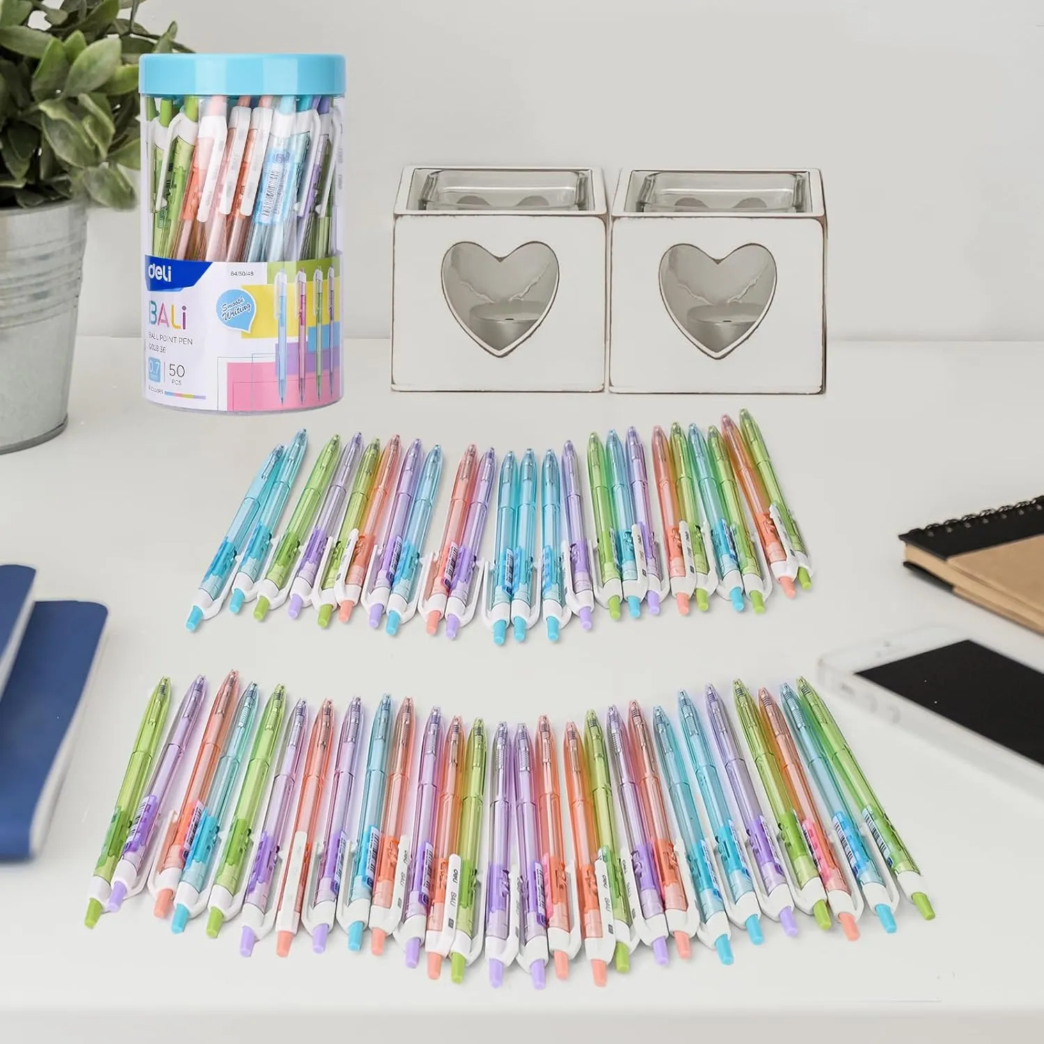 50 Pcs Bulk Retractable Ballpoint Pens - Smooth Writing Blue Ink, No Bleed 0.7mm Medium Point Office Supplies