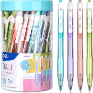 50 Pcs Bulk Retractable Ballpoint Pens - Smooth Writing Blue Ink, No Bleed 0.7mm Medium Point Office Supplies