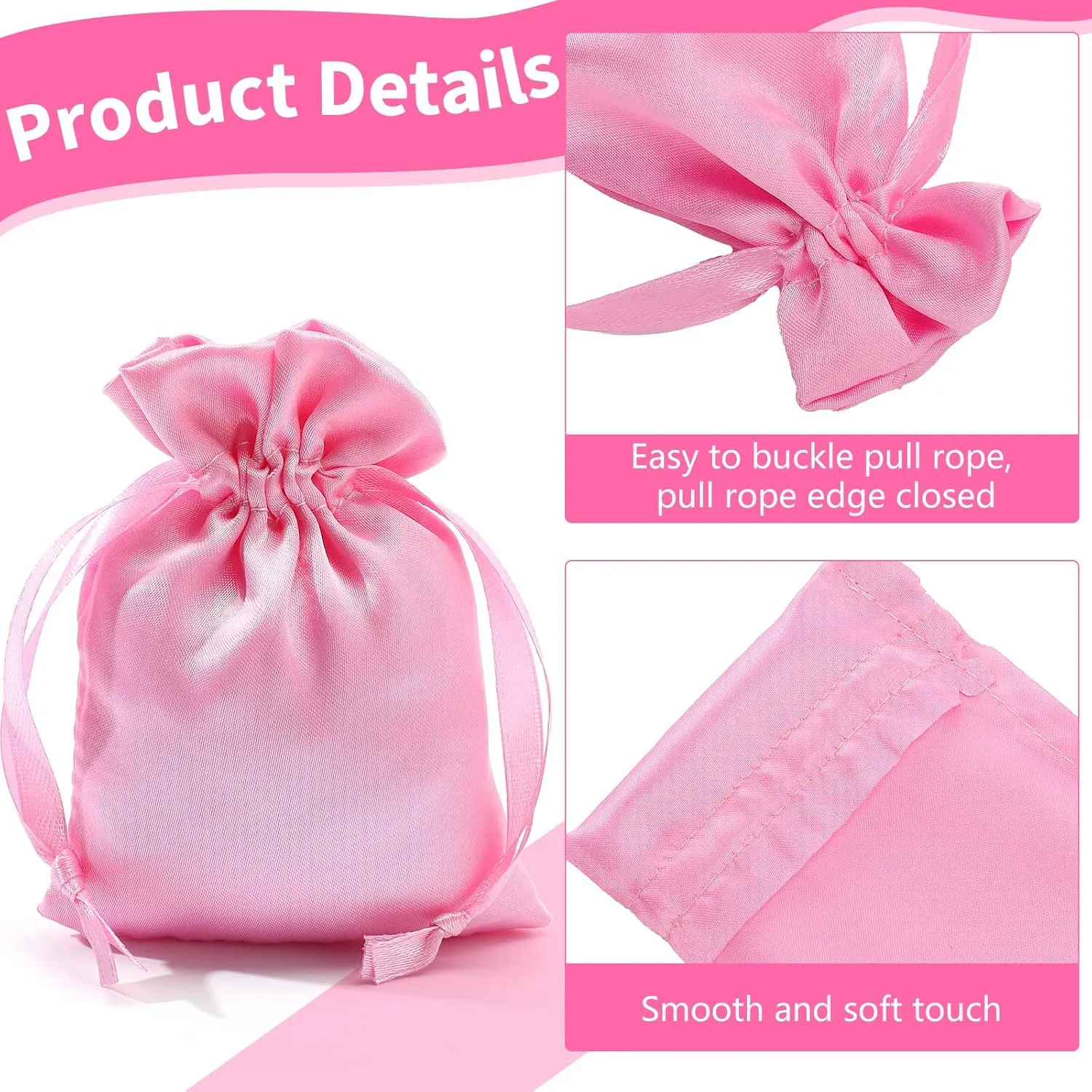 50 Pieces 3 x 4 Satin Bags with Drawstring Gift Pouch Mini Jewelry Small Wedding Favor Bags Smooth Soft Satin Fabric Candy Pouches for Baby Shower Decoration(Pink)