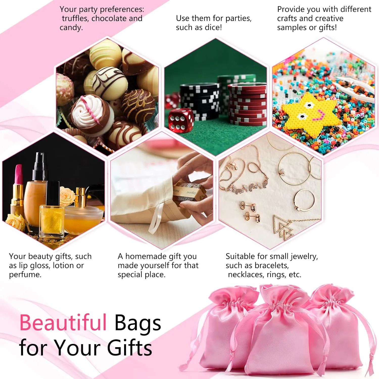 50 Pieces 3 x 4 Satin Bags with Drawstring Gift Pouch Mini Jewelry Small Wedding Favor Bags Smooth Soft Satin Fabric Candy Pouches for Baby Shower Decoration(Pink)