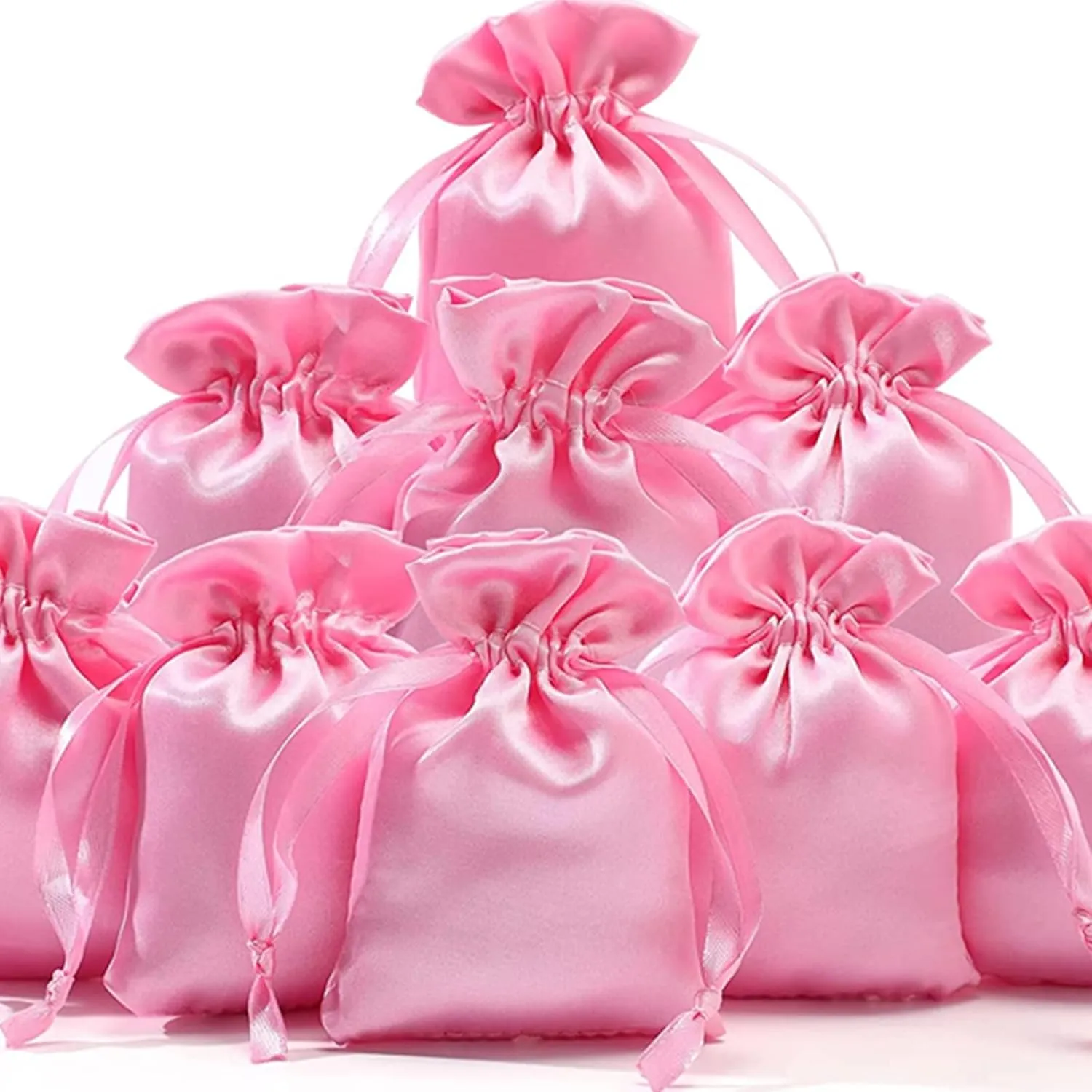 50 Pieces 3 x 4 Satin Bags with Drawstring Gift Pouch Mini Jewelry Small Wedding Favor Bags Smooth Soft Satin Fabric Candy Pouches for Baby Shower Decoration(Pink)