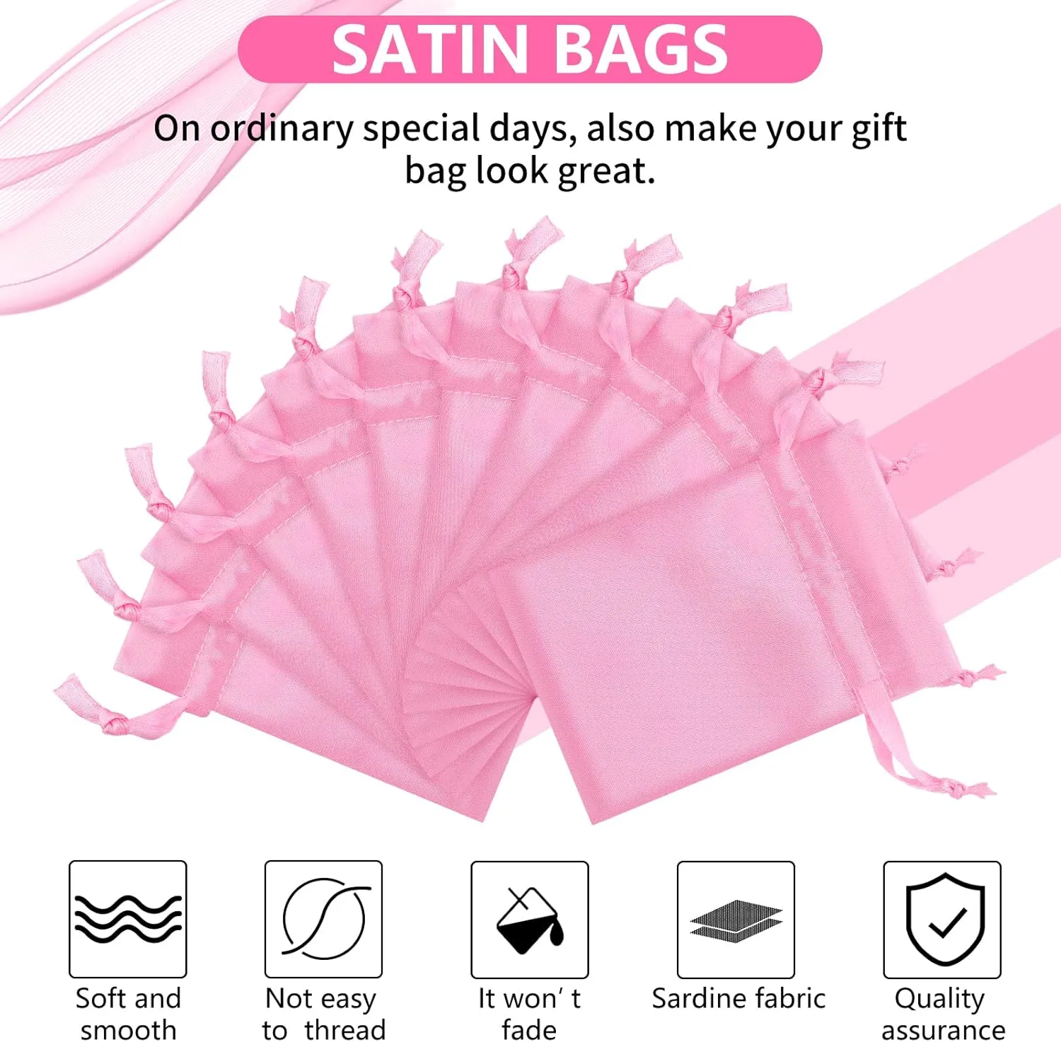 50 Pieces 3 x 4 Satin Bags with Drawstring Gift Pouch Mini Jewelry Small Wedding Favor Bags Smooth Soft Satin Fabric Candy Pouches for Baby Shower Decoration(Pink)