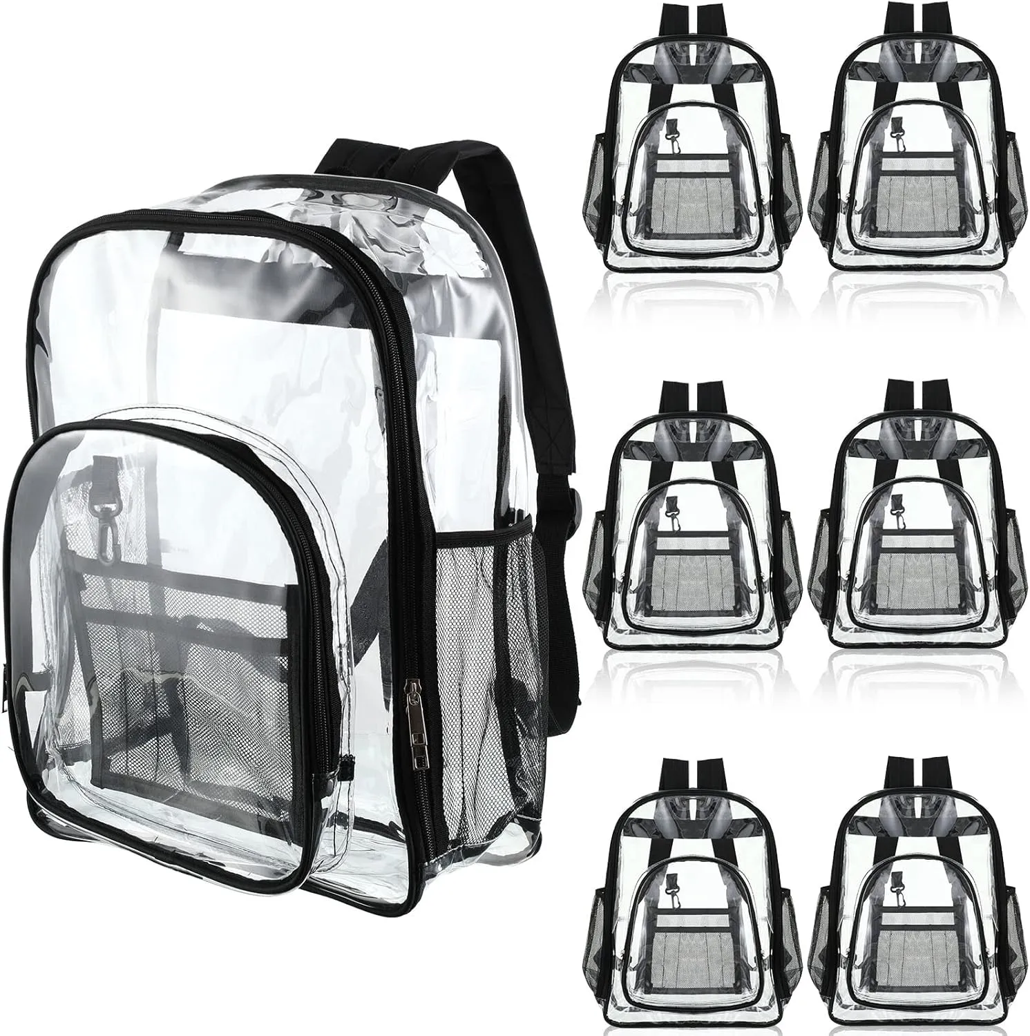 6 Pcs 17 Inch Bulk Clear Backpack Bulk for School Kids Bookbag Transparent Bag Student Large Heavy Duty Back Bag for Donation(Black)