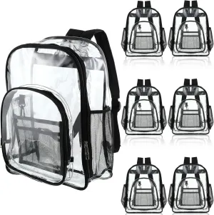6 Pcs 17 Inch Bulk Clear Backpack Bulk for School Kids Bookbag Transparent Bag Student Large Heavy Duty Back Bag for Donation(Black)
