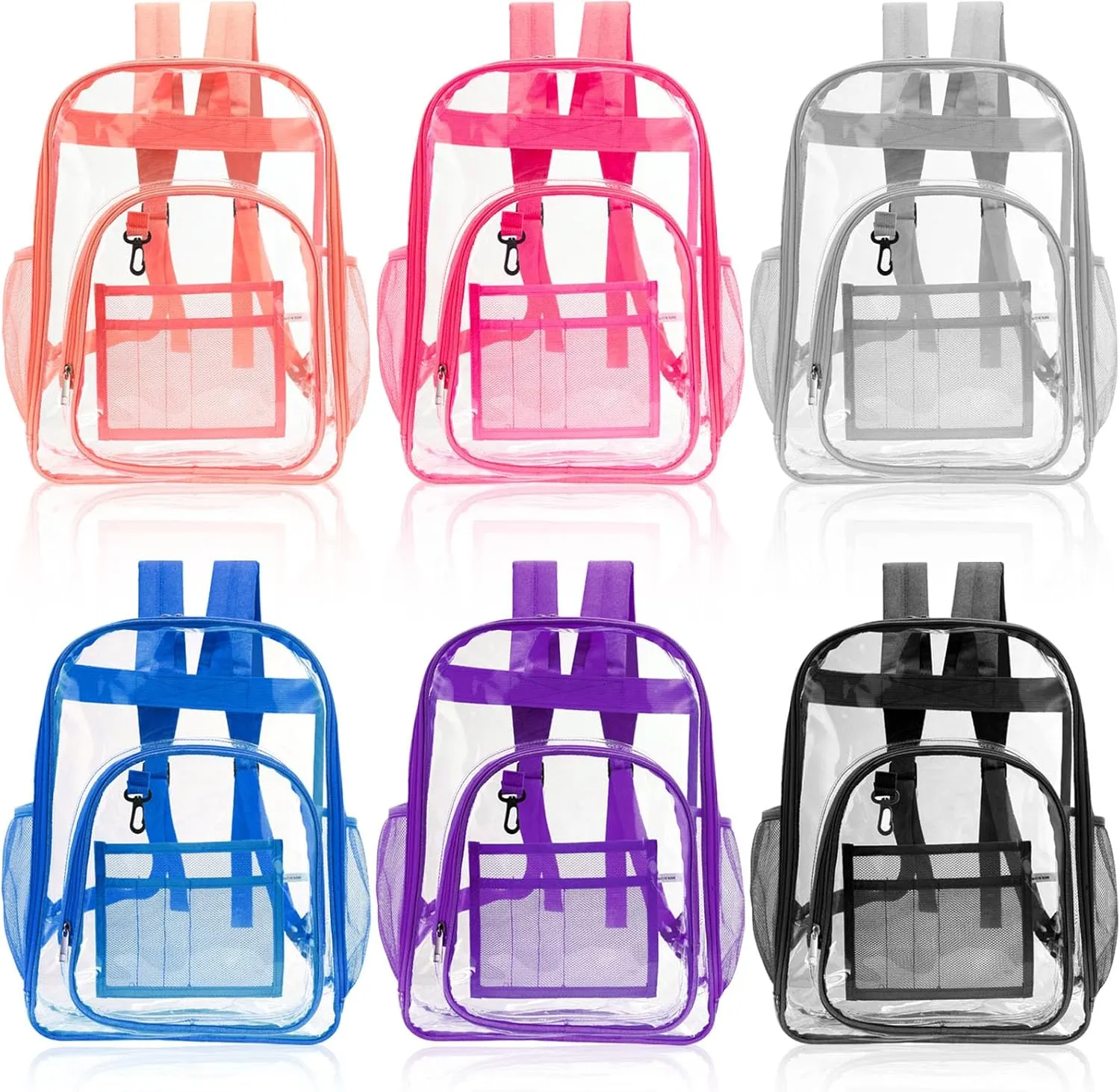 6 Pcs 17 Inch Bulk Clear Backpack Bulk for School Kids Bookbag Transparent Bag Student Large Heavy Duty Back Bag for Donation(Multicolor)