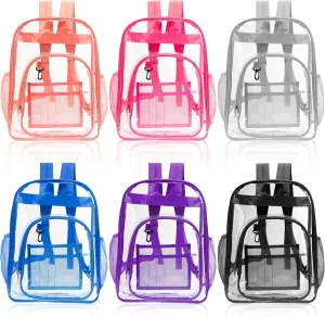 6 Pcs 17 Inch Bulk Clear Backpack Bulk for School Kids Bookbag Transparent Bag Student Large Heavy Duty Back Bag for Donation(Multicolor)