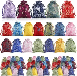 60 Pcs Chinese Silk Jewelry Pouch Bag Drawstring Coin Purse Embroidered Small Purse Organizer Gift Pouch Colors Value Set