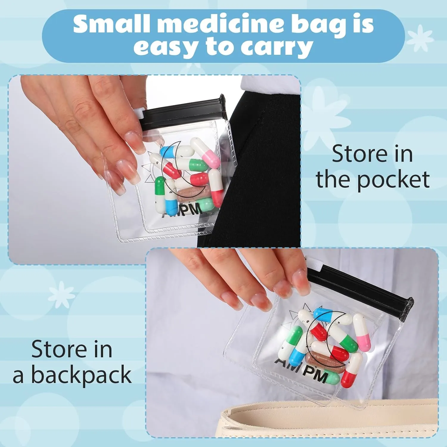 70 Pcs Weekly Pill Pouch Bags Zippered Reusable Medicine Organizer Set Self Sealing Medicine Organizer Travel Plastic Pill Bags with Slide Lock for Small Items Storage(Vivid Style)