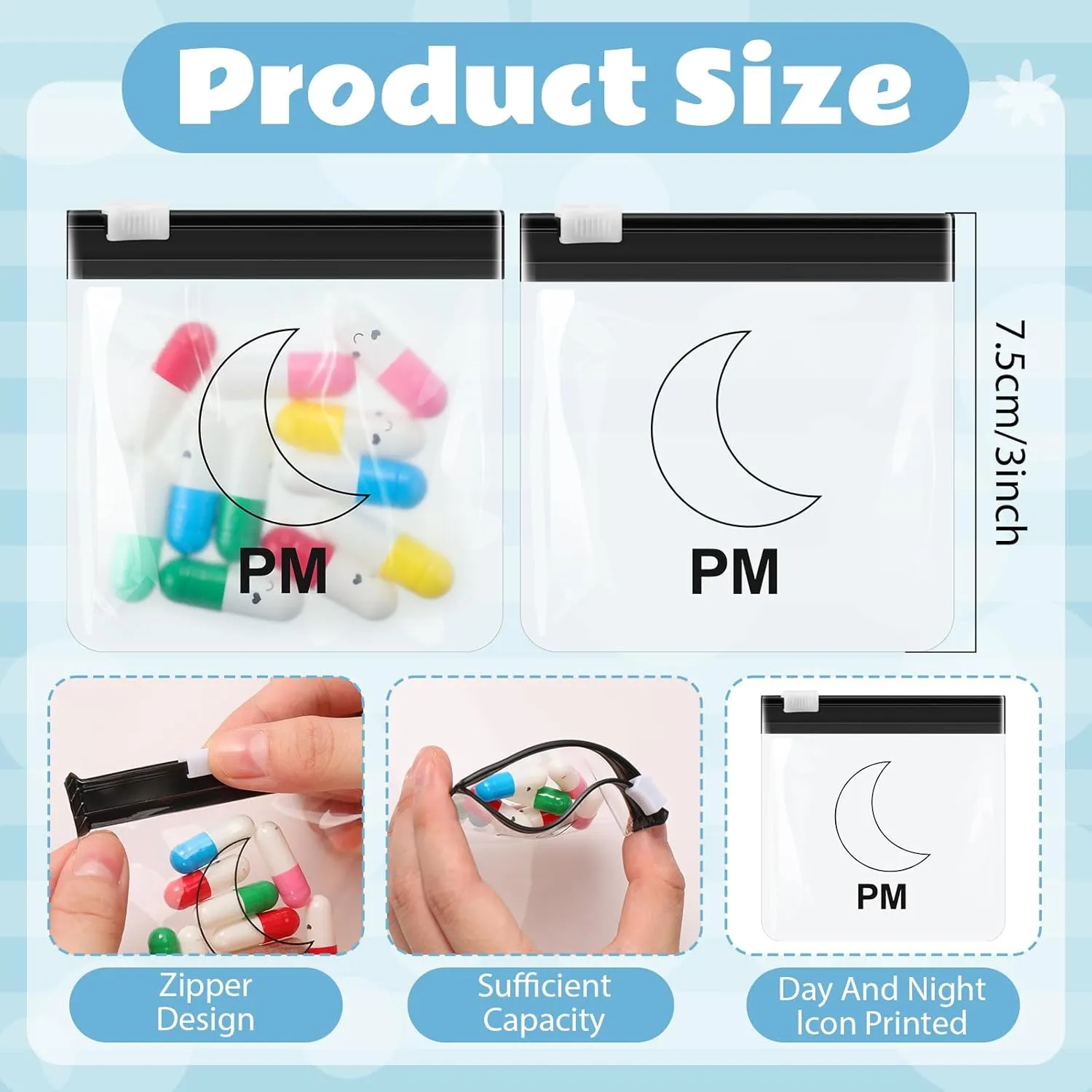 70 Pcs Weekly Pill Pouch Bags Zippered Reusable Medicine Organizer Set Self Sealing Medicine Organizer Travel Plastic Pill Bags with Slide Lock for Small Items Storage(Vivid Style)