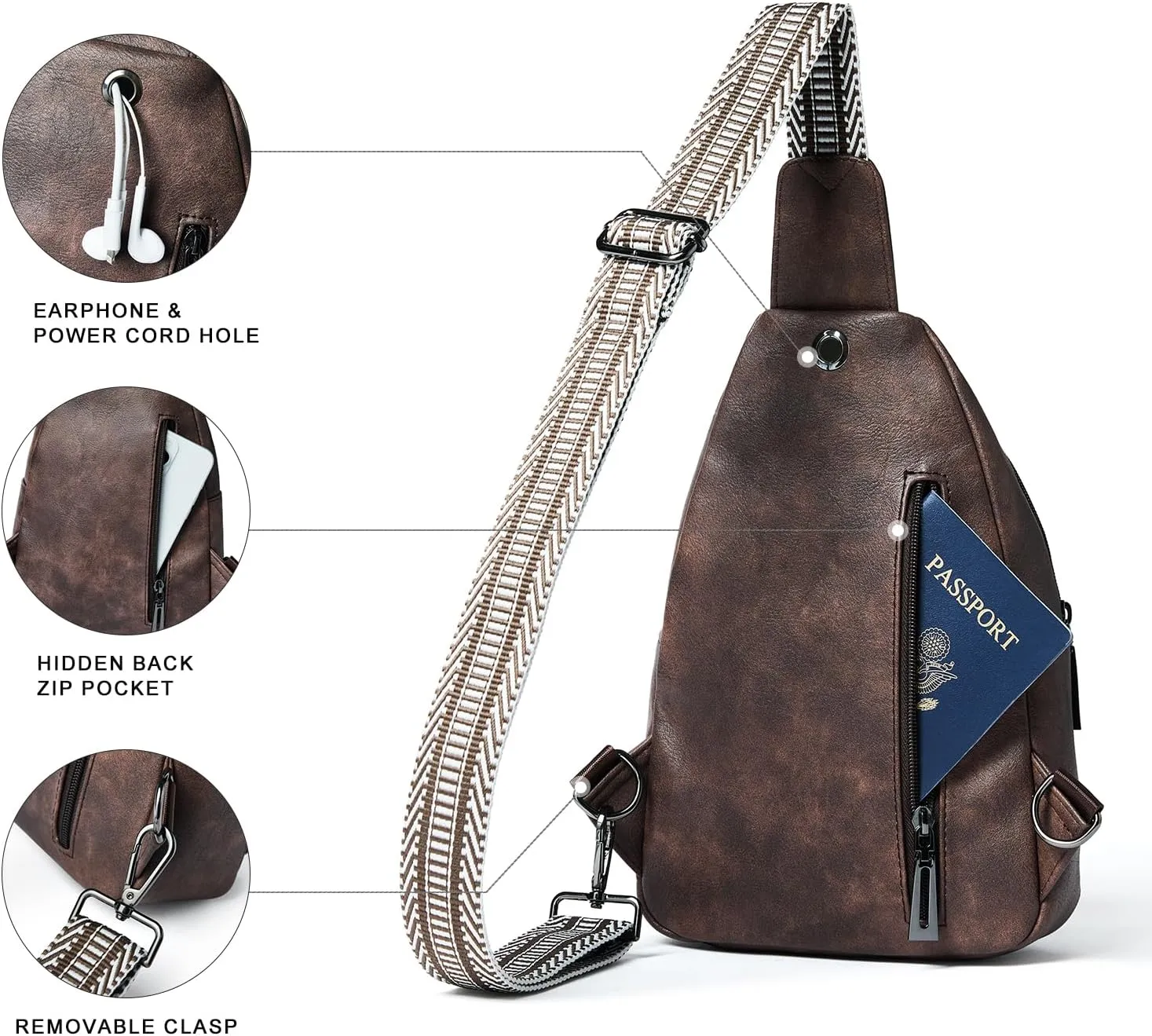 7L Sling Bag for Women Men Crossbody Belt Bag Small Travel Sling Backpack Anti Theft Chest Daypack Purse Faux Leather