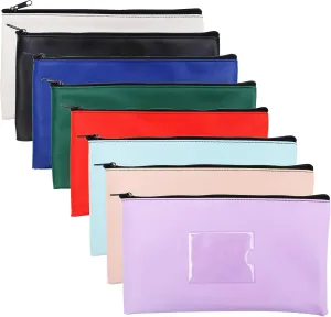 8 Pack Zippered Security Bank Deposit Bag, AngleKai Bank Deposit Money Bag, 8 Colors Coin Zipper Pouch Organizer for Purse with Clear Window