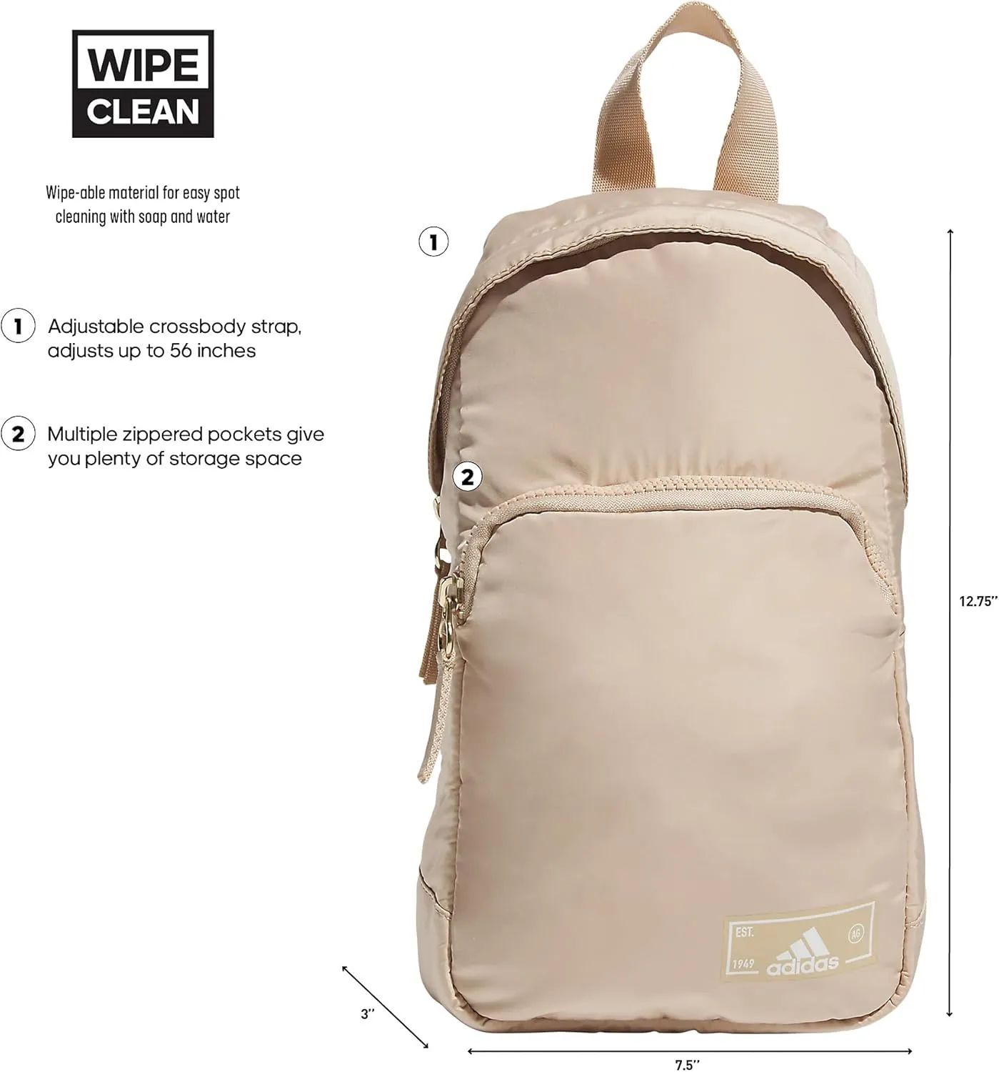 adidas Essentials Sling Small Crossbody Bag for Women and Men (5L), Magic Beige/Off White/Gilver/2.0, One Size