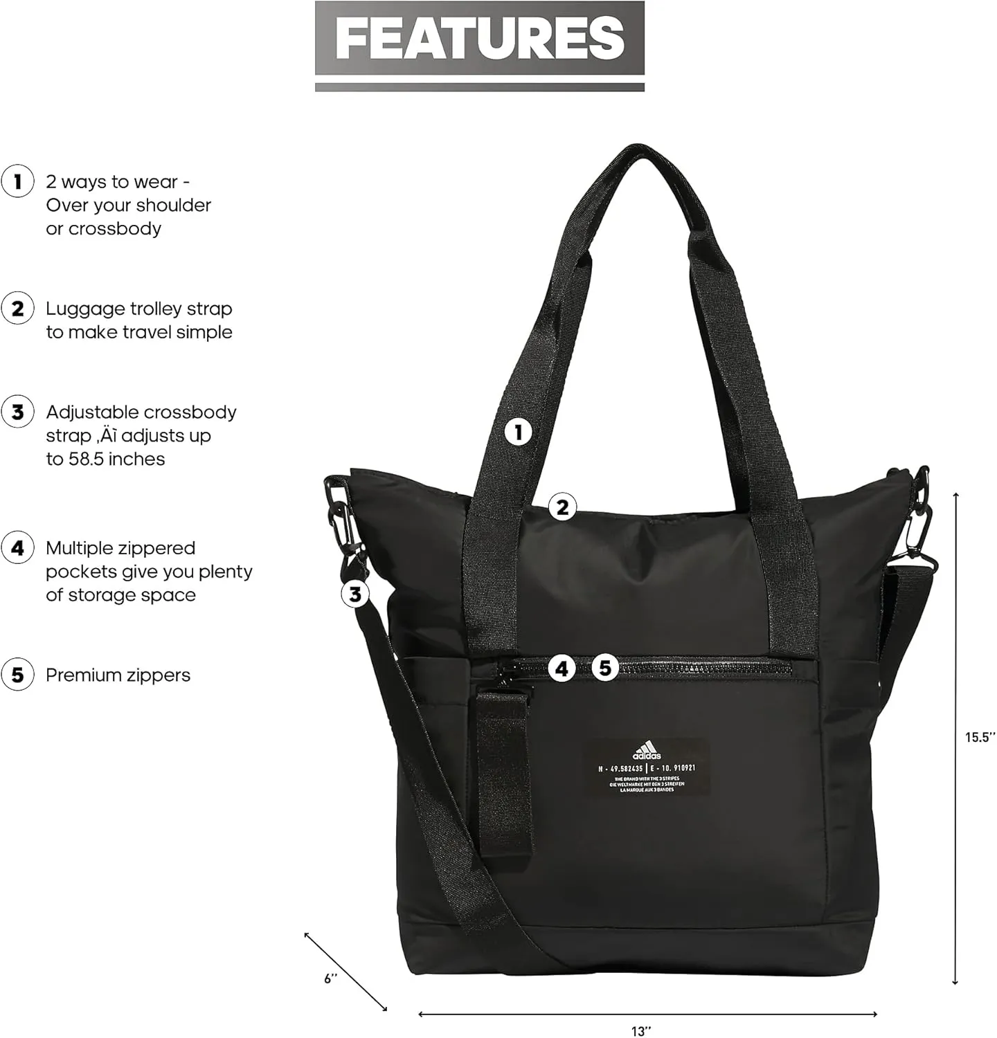 adidas Women, Large Tote, Gym Bag with Shoulder Strap, Black/2.0, OSFA