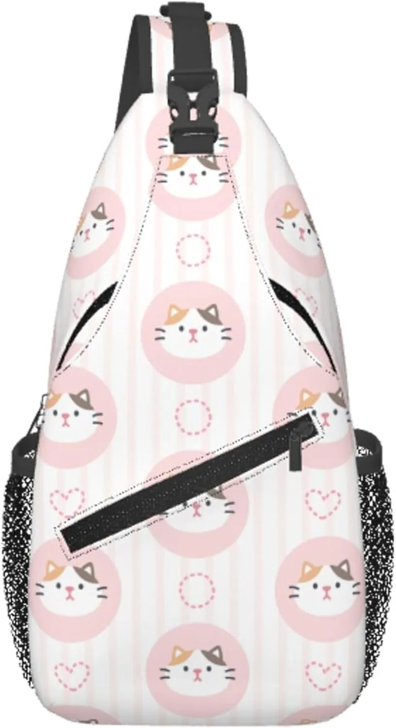 Adorable Cute Cat Love Sling Backpack Crossbody Bag, Chest Bag Daypack Fanny Pack Cross Body Bag for Outdoors Hiking Traveling