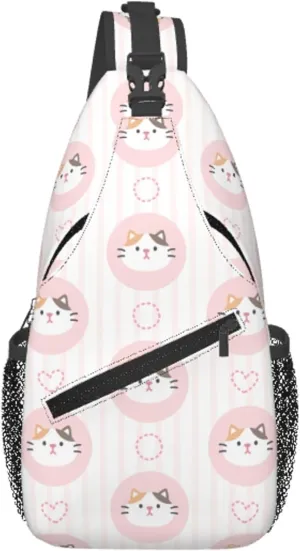 Adorable Cute Cat Love Sling Backpack Crossbody Bag, Chest Bag Daypack Fanny Pack Cross Body Bag for Outdoors Hiking Traveling