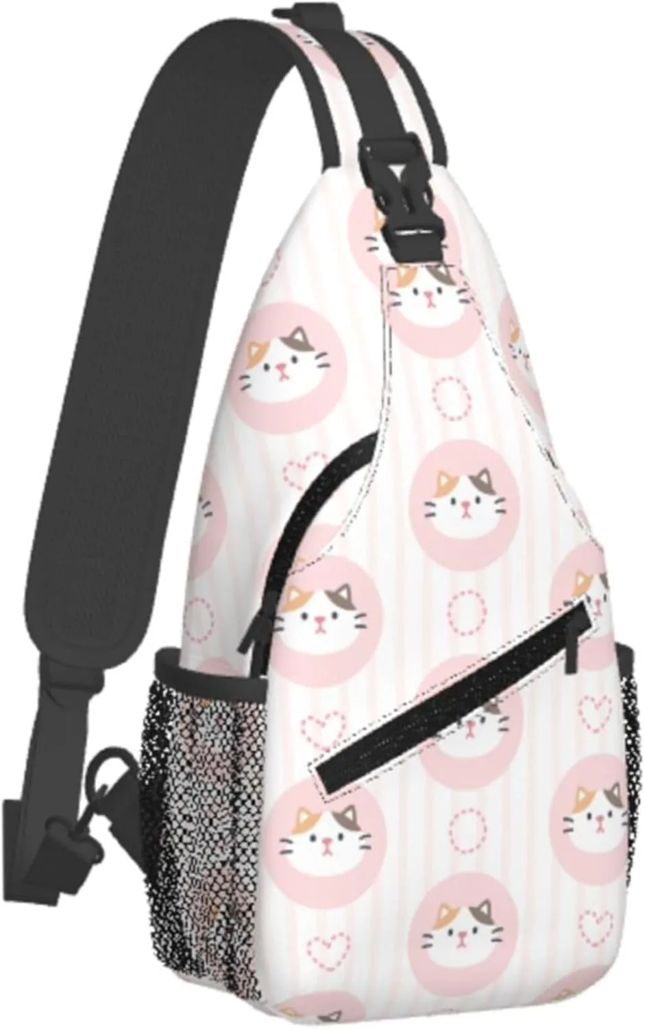 Adorable Cute Cat Love Sling Backpack Crossbody Bag, Chest Bag Daypack Fanny Pack Cross Body Bag for Outdoors Hiking Traveling
