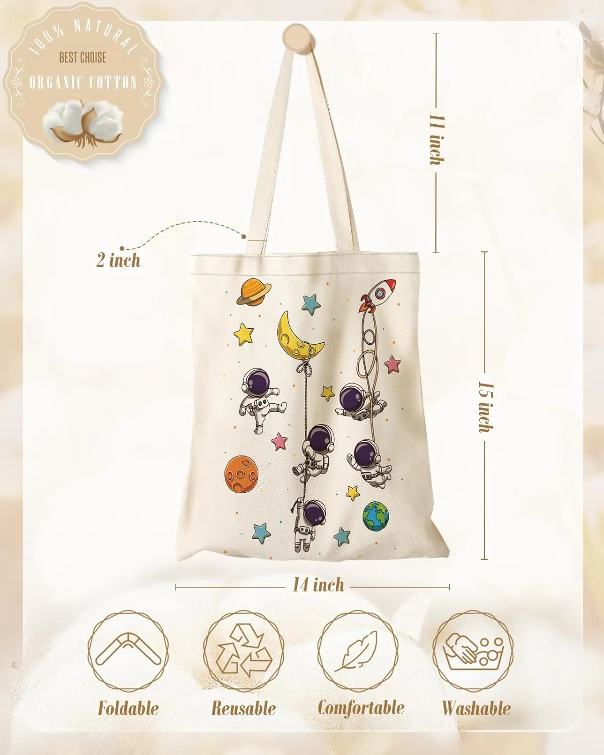 Aesthetic Canvas Tote Bag for Women - Sturdy Cloth Cotton Totes Bag with Pattern Shoulder Bag