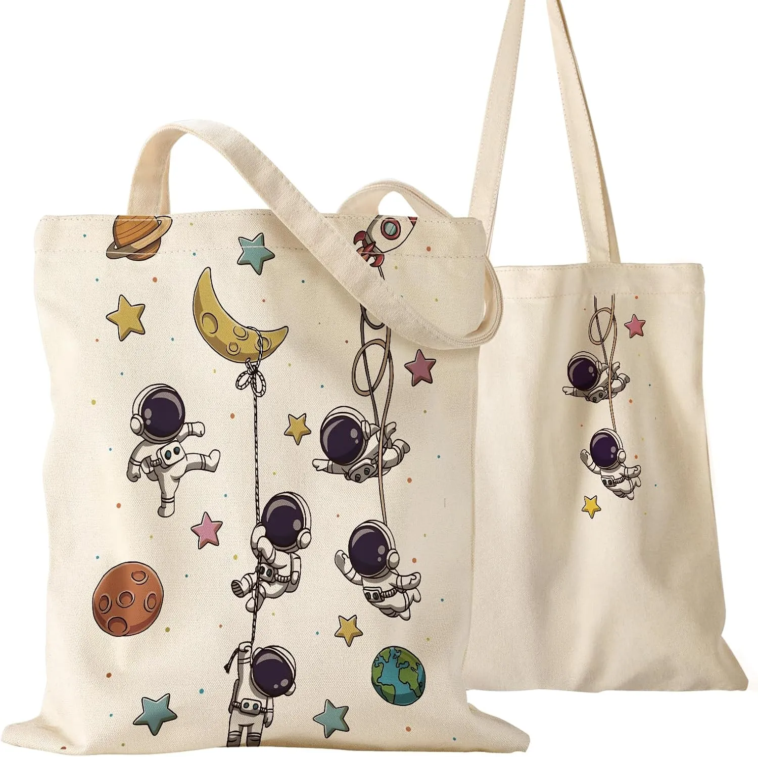 Aesthetic Canvas Tote Bag for Women - Sturdy Cloth Cotton Totes Bag with Pattern Shoulder Bag