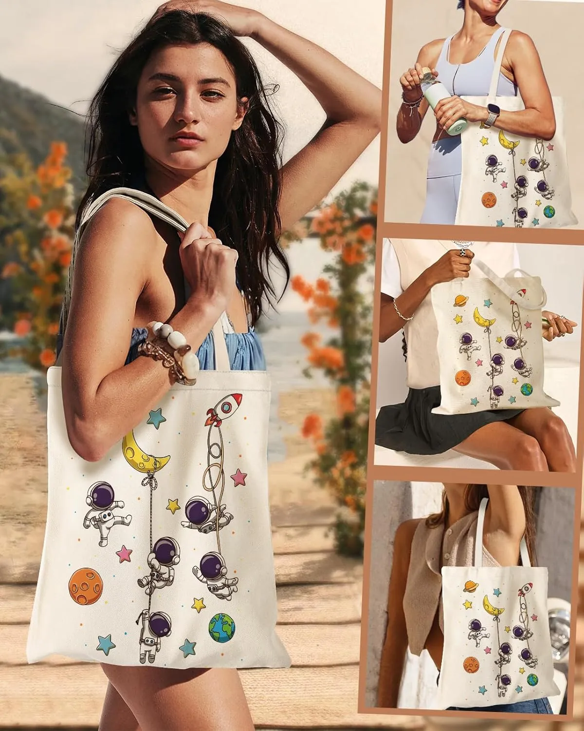 Aesthetic Canvas Tote Bag for Women - Sturdy Cloth Cotton Totes Bag with Pattern Shoulder Bag