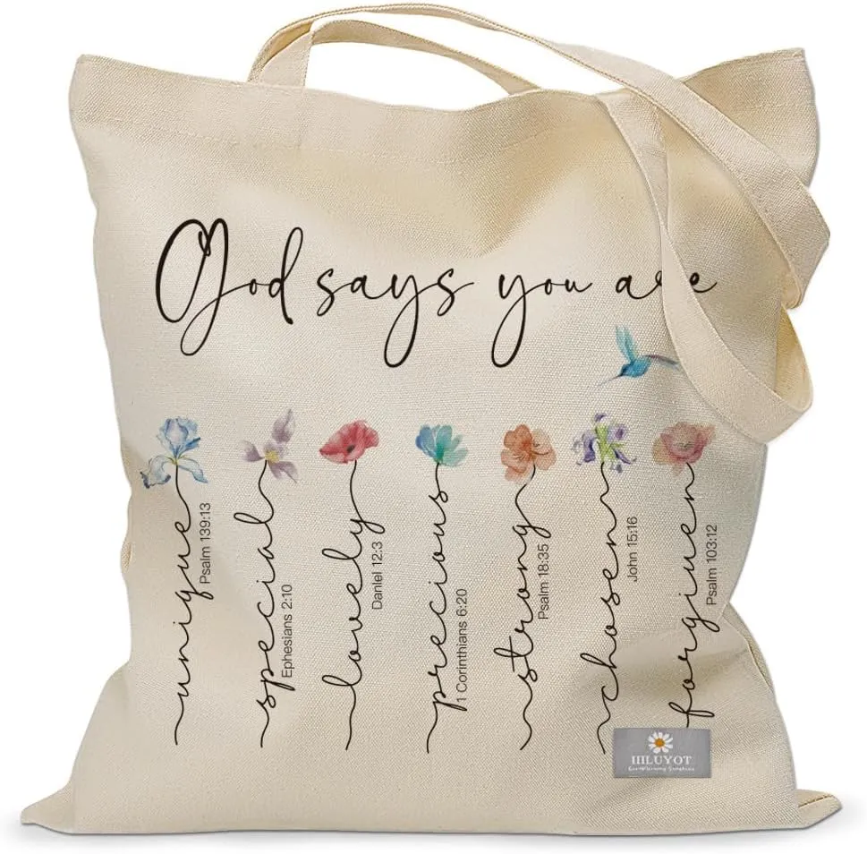 Aesthetic Christian Floral Book Tote Bag (God Says You Are) Christian Gifts for Women Friend, Religious Cute Cloth Bags Mother Gifts for Women Mother, Reusable Graphic Cotton Bags