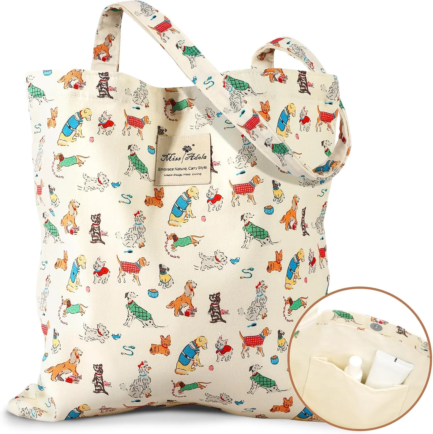 Aesthetic Cotton Tote Bag for Women - Reusable Shoulder Bag with Buckle Fabric Bag for Gym, Travel, Work
