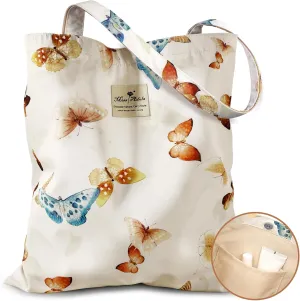 Aesthetic Cotton Tote Bag for Women - Reusable Shoulder Bag with Buckle Fabric Bag for Gym, Travel, Work