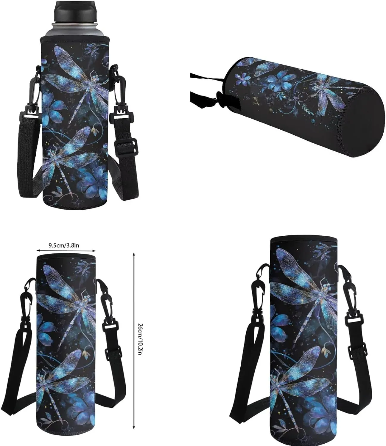 Aesthetic Dragonfly Backpack for Teen Girls 4PCS Middle School Bag Lunch Box Water Bottle Holder Set Large Capacity Book Bags Rucksack Hiking Outdoor Travel Daypack Laptop Bag