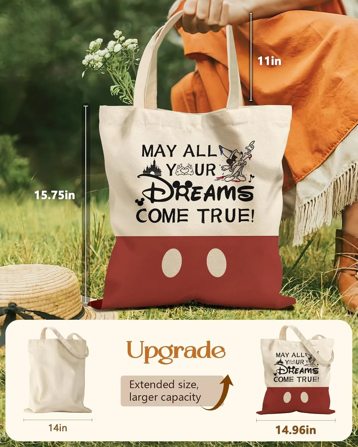 Aesthetic Tote Bag - with Magnetic Buckle and Zipper Inner Pocket for Women Lady Cloth Cotton Tote Bag