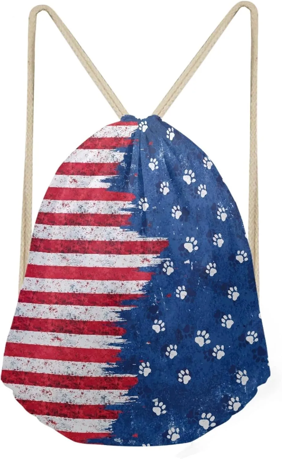 AFPANQZ Patriotic Stars and Stripes Print Training Gymsack Drawstring Backpack Lightweight Gym Pack Sling Bags Large Capacity Drawstring Bag for Mens Women, American Flag, Red Blue