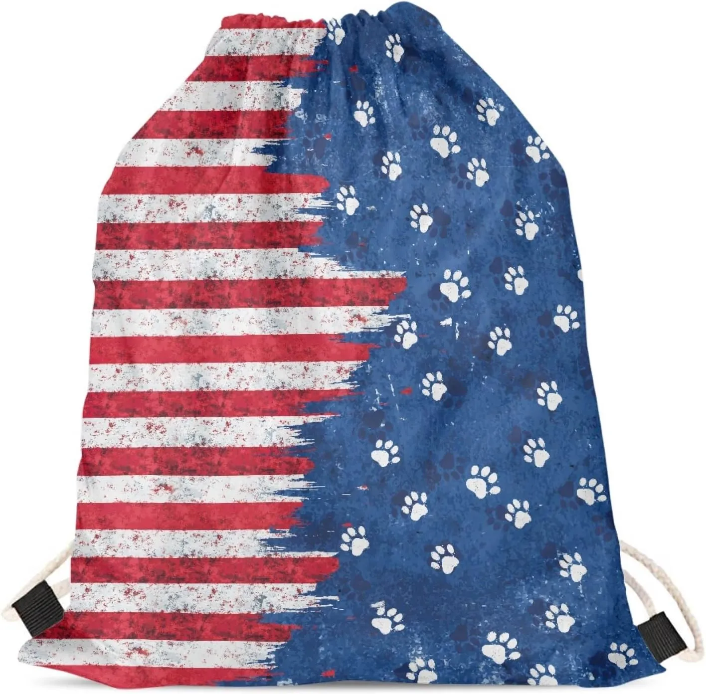 AFPANQZ Patriotic Stars and Stripes Print Training Gymsack Drawstring Backpack Lightweight Gym Pack Sling Bags Large Capacity Drawstring Bag for Mens Women, American Flag, Red Blue