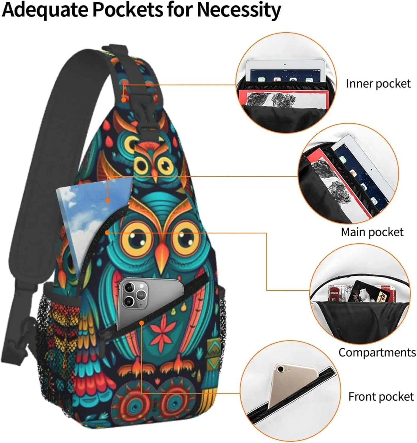 African Pattern Eagle Sling Backpack Crossbody Bag, Chest Bag Daypack Fanny Pack Cross Body Bag for Outdoors Hiking Traveling