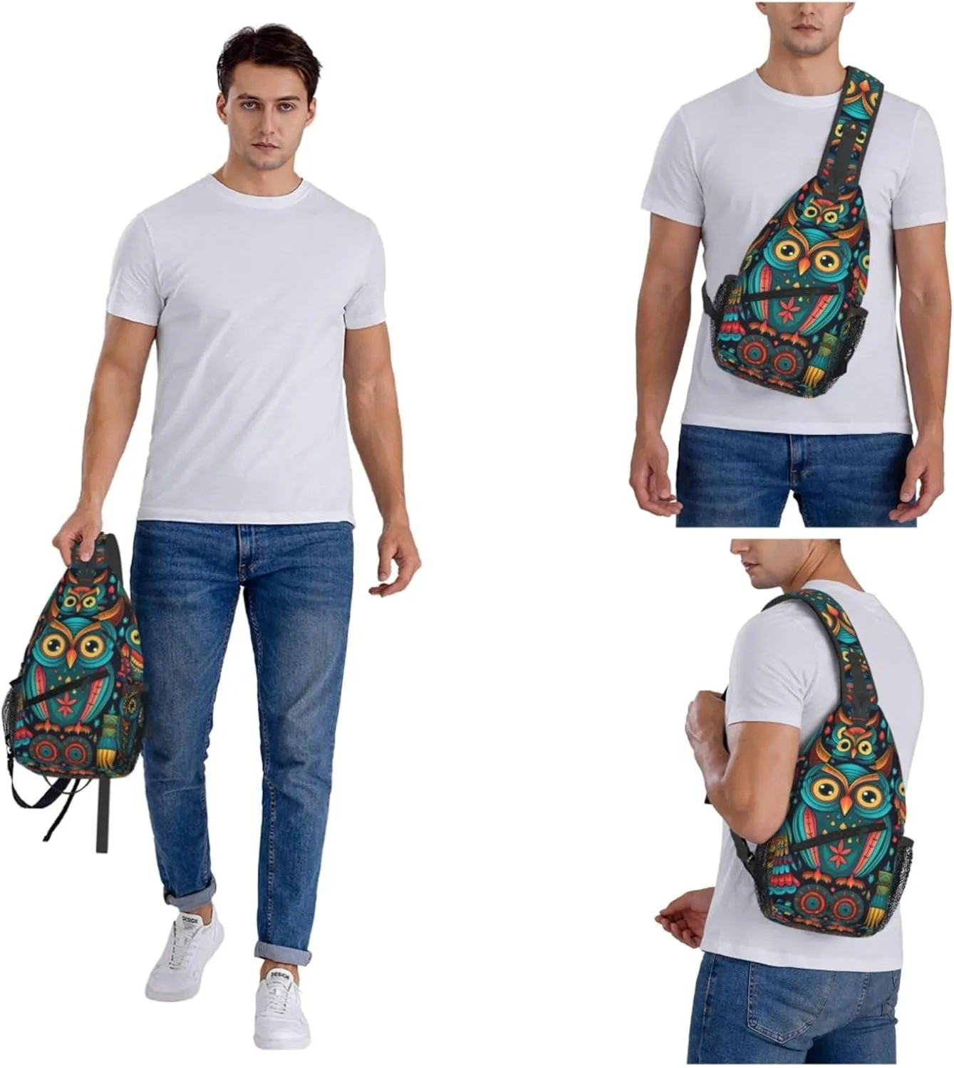 African Pattern Eagle Sling Backpack Crossbody Bag, Chest Bag Daypack Fanny Pack Cross Body Bag for Outdoors Hiking Traveling