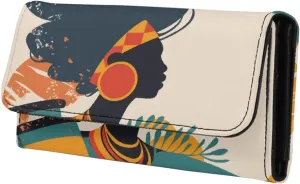 African Women Print Clutch Trifold Wallet for Women, Traditional African Art Wallet Organizer Card Holder, Modern Painting Art Tall Billfold Cash Wallet with ID Window