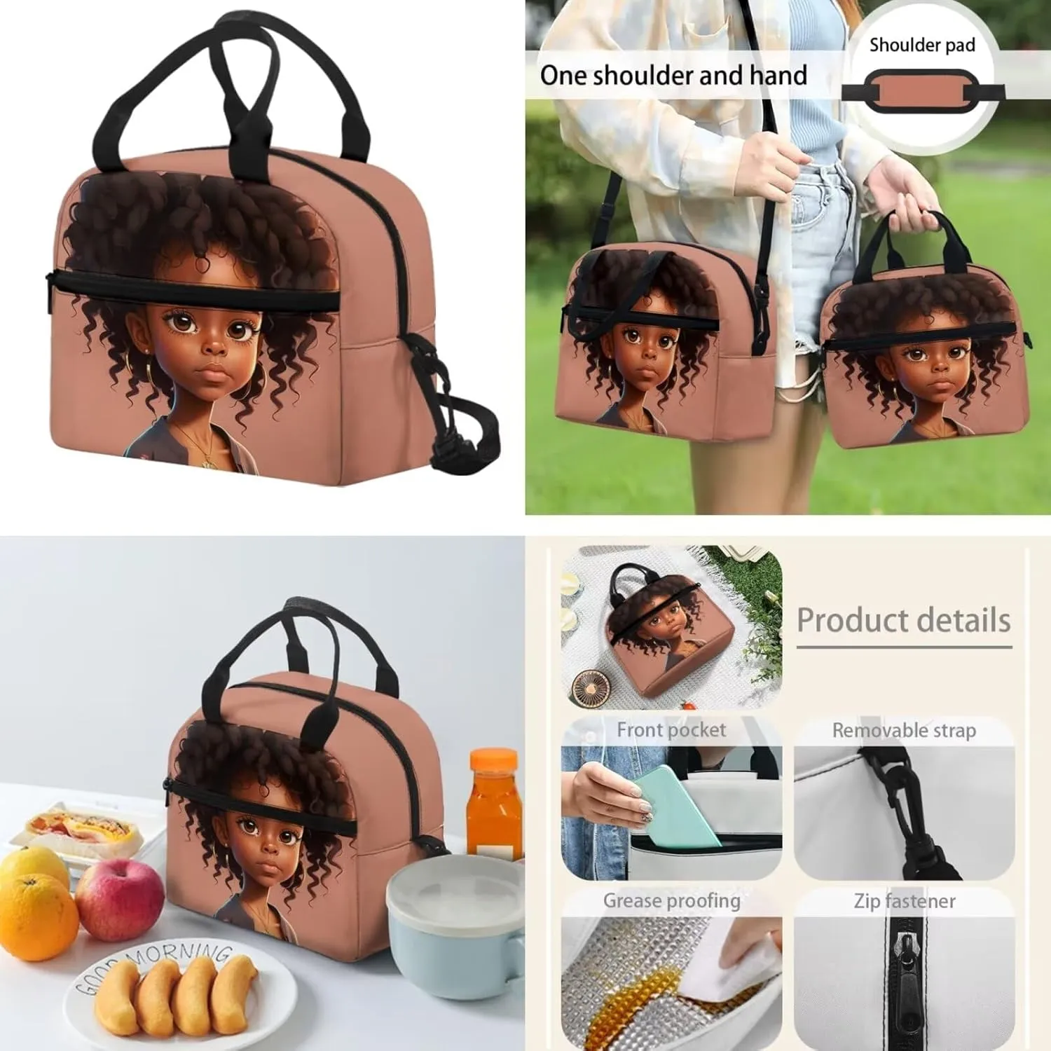 Afro Black Girl School Backpack for Girls 10-12 Kids Teens School Bag Bookbag with Lunch Bag Pencil Bag for Primary/Elementary/Middle School