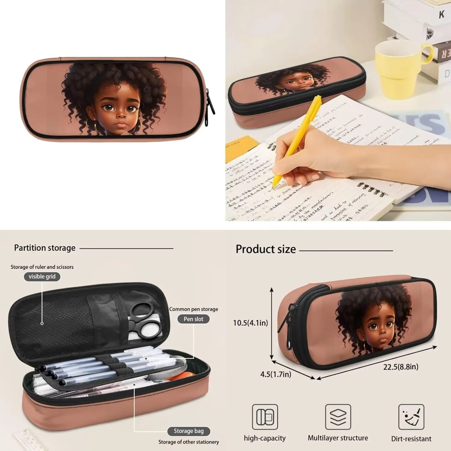 Afro Black Girl School Backpack for Girls 10-12 Kids Teens School Bag Bookbag with Lunch Bag Pencil Bag for Primary/Elementary/Middle School