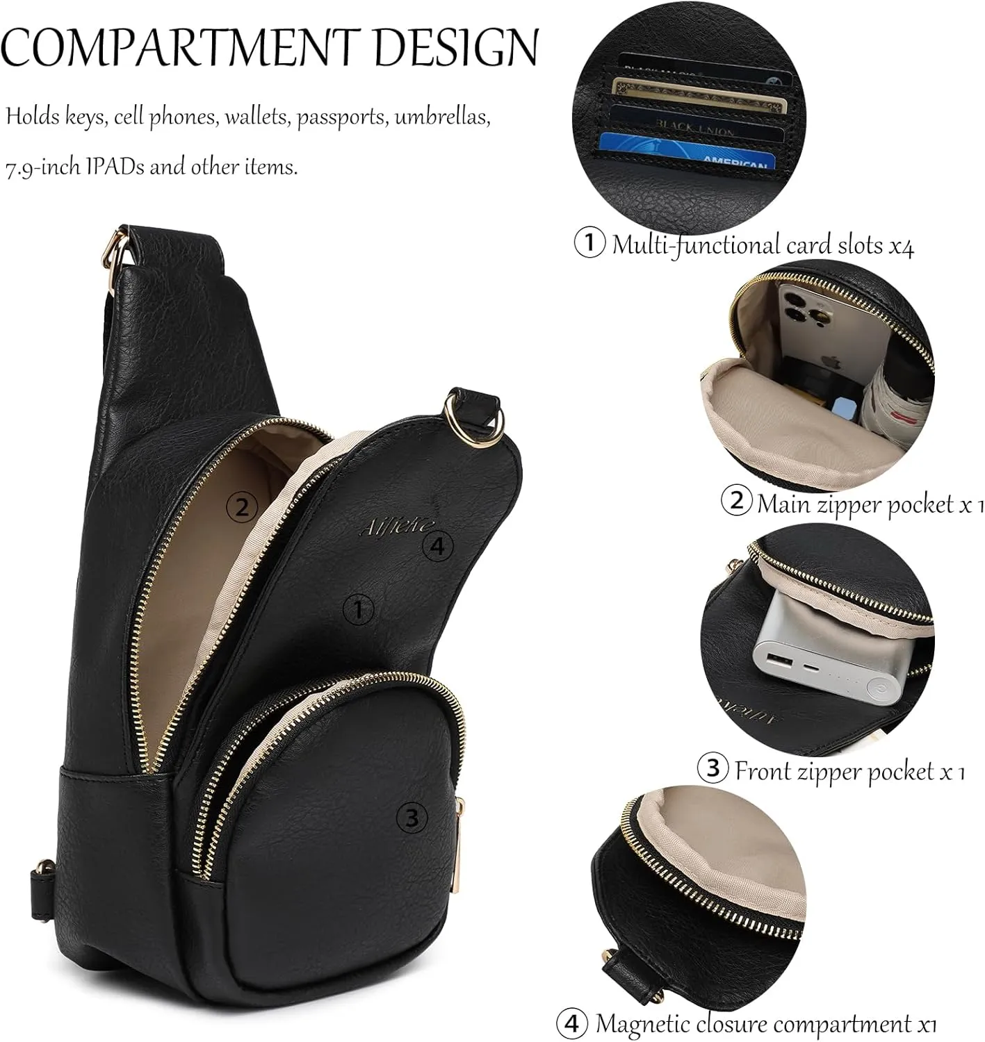 AIJIEKE Womens Crossbody Bag, Large Travel Sling Bag, Trendy Sling Purse, Big Fashion Fanny Pack, Belt Bag, Waist Pack, Black