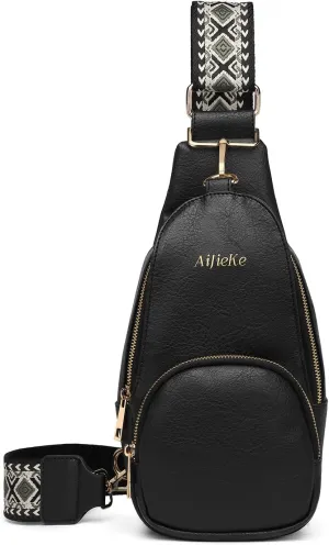 AIJIEKE Womens Crossbody Bag, Large Travel Sling Bag, Trendy Sling Purse, Big Fashion Fanny Pack, Belt Bag, Waist Pack, Black