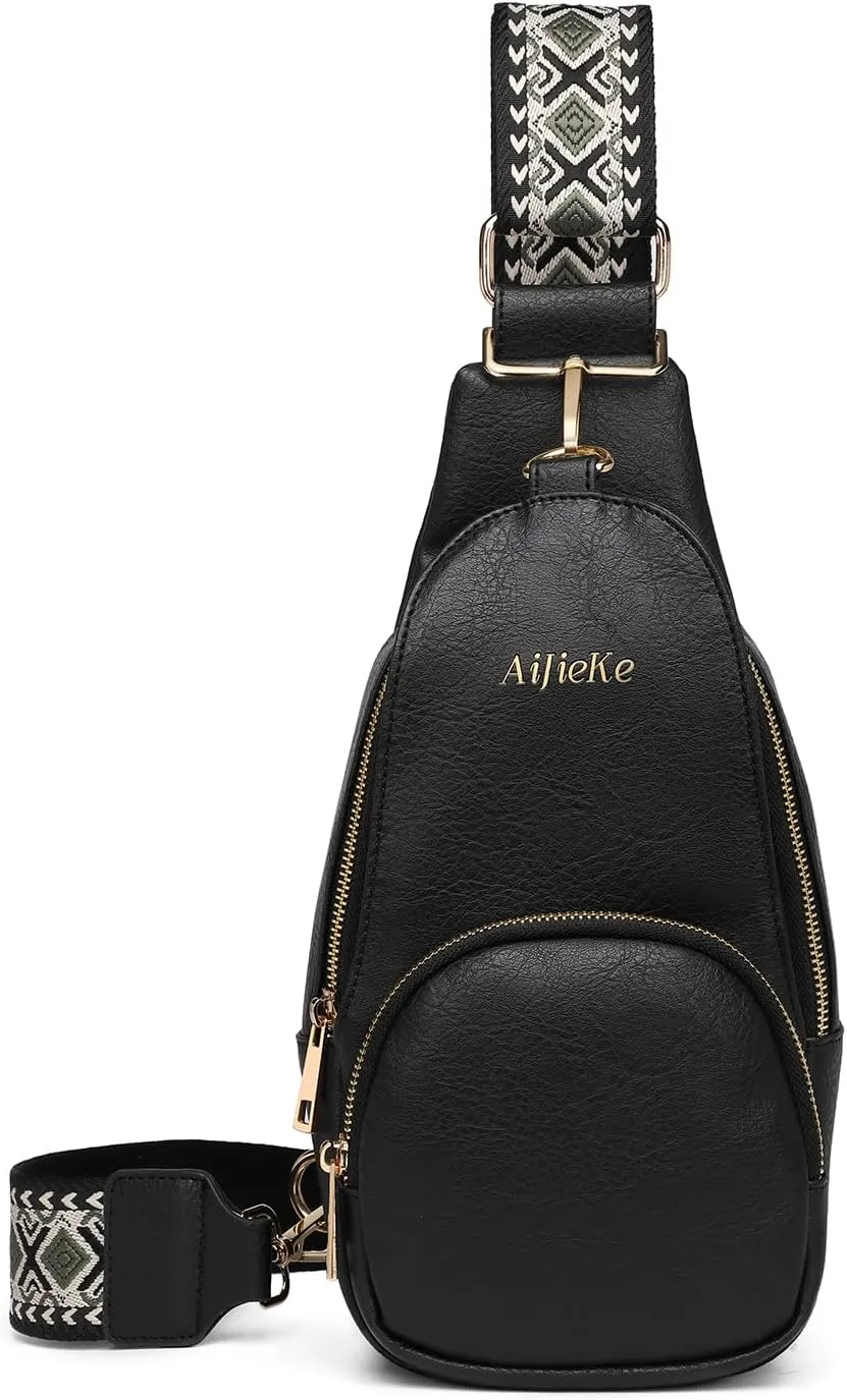 AIJIEKE Womens Crossbody Bag, Large Travel Sling Bag, Trendy Sling Purse, Big Fashion Fanny Pack, Belt Bag, Waist Pack, Black