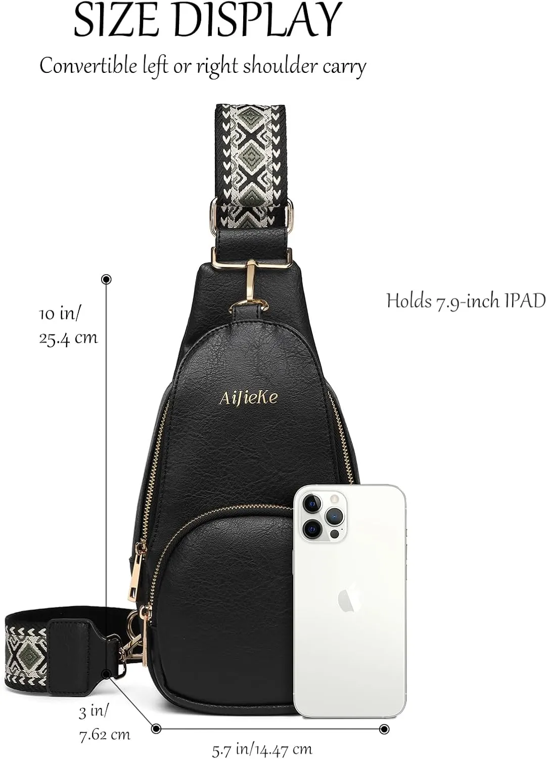AIJIEKE Womens Crossbody Bag, Large Travel Sling Bag, Trendy Sling Purse, Big Fashion Fanny Pack, Belt Bag, Waist Pack, Black