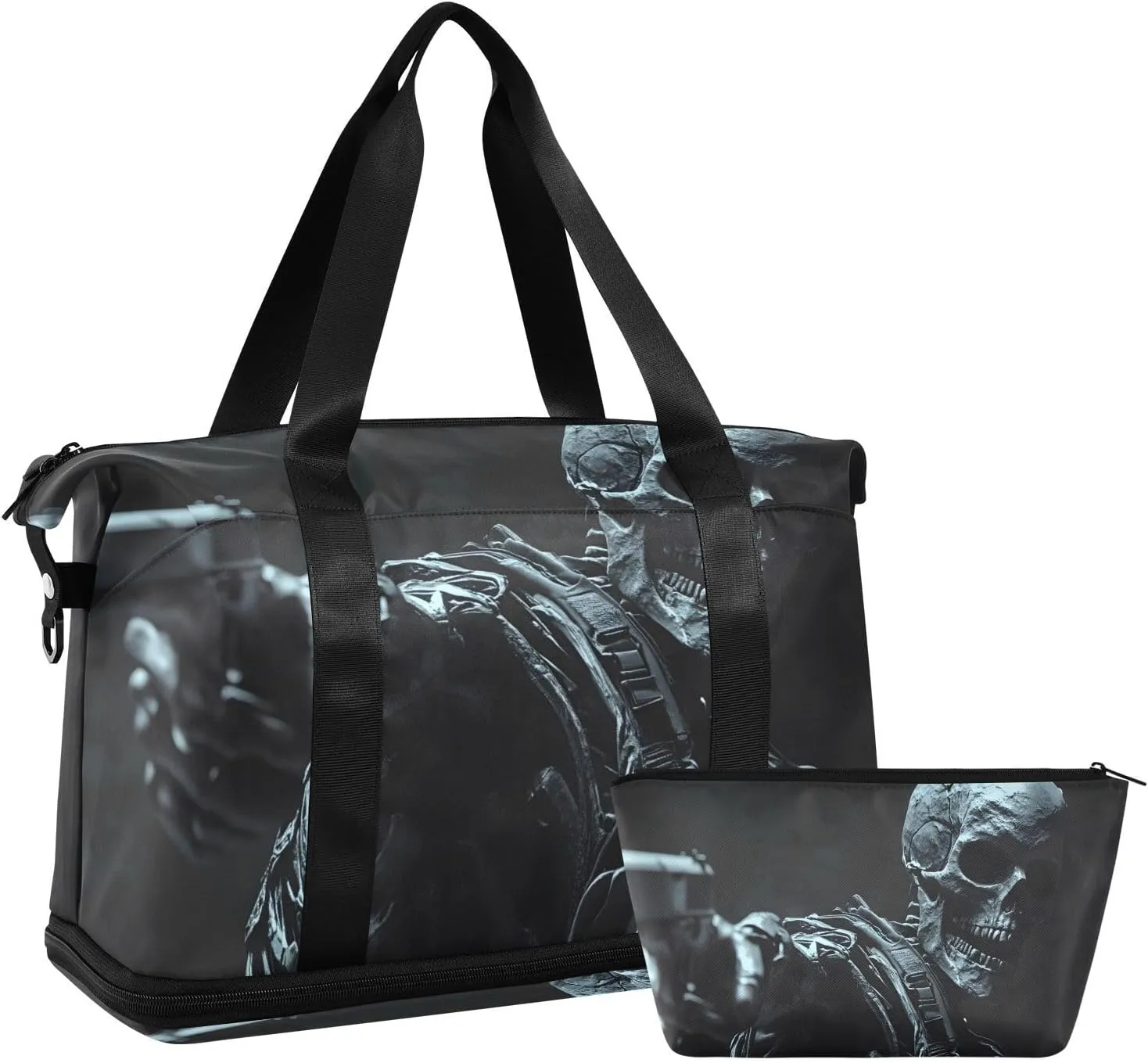 AIXIWAWA Skeleton Soldier Duffel Bags Set with Shoes Compartment Trolley Sleeve Removeable Strap for Workout Travel Gym