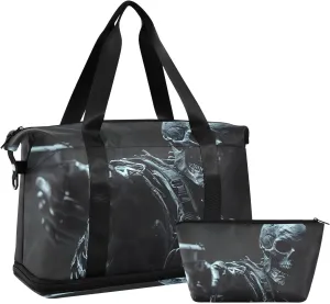 AIXIWAWA Skeleton Soldier Duffel Bags Set with Shoes Compartment Trolley Sleeve Removeable Strap for Workout Travel Gym
