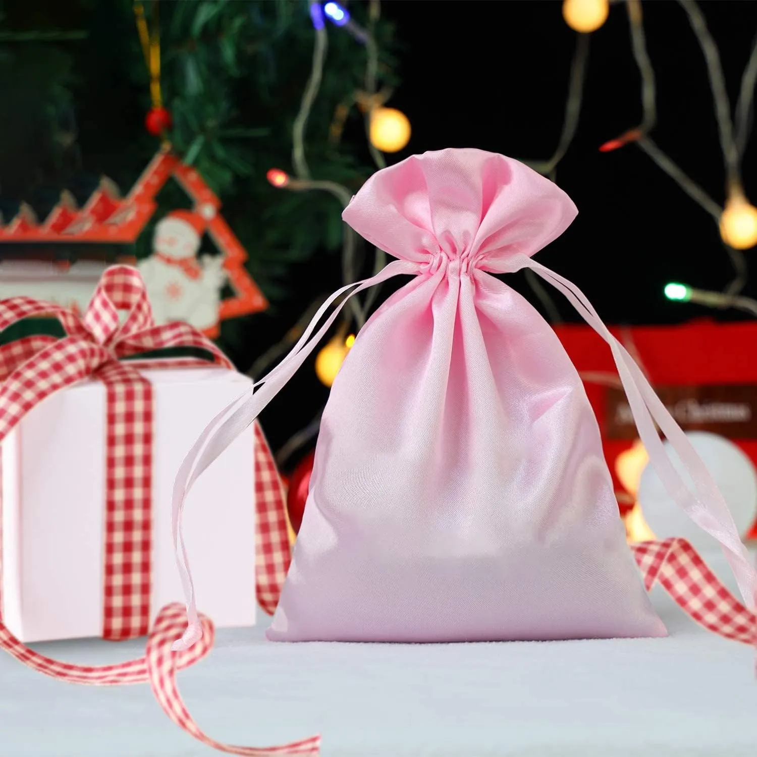 AKLVBL 30 Pack Pink Satin Gift Bags - 5 x 7 Inches Jewelry Drawstring Pouches for Weddings, Baby Showers - Silk Favor Bags