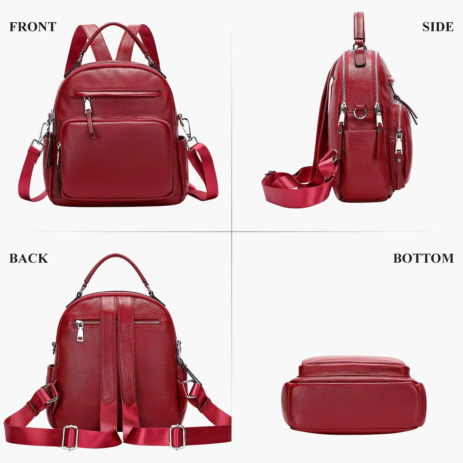 ALTOSY Genuine Leather Backpack for Women Small Convertible Backpack Purse Ladies Shoulder Bag 4 in 1 to Carry