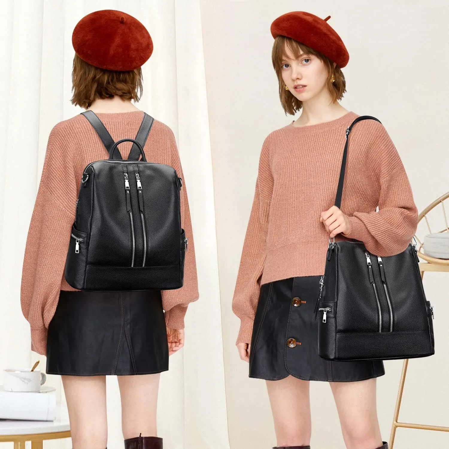 ALTOSY Genuine Leather Backpack Purse for Women Convertible Shoulder Bag Crossbody Bag with Laptop Compartment